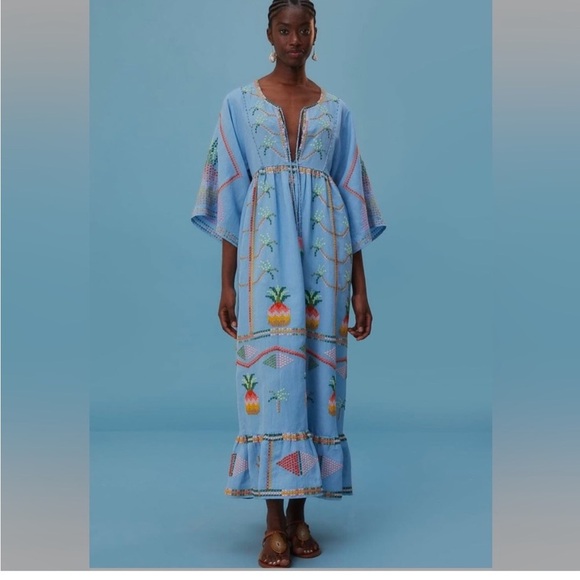 FARM Rio Women’s Embroidered Pineapple linen-blend Maxi Dress, XL, NWT $345 - Picture 2 of 16